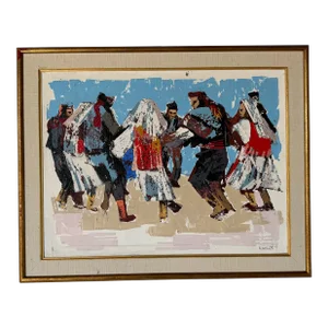 1969 Vintage Razl Jewish Figurative Oil on Canvas Painting, Framed