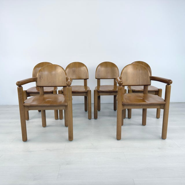 Dimensions: H 33” x W 23.5” x D 20” x SH 18” Set of 6 Scandinavian dining chairs designed by Rainer Daumiller in the...