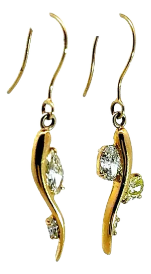 Diamond 18k Yellow Gold Drop Hook Earrings, A Pair