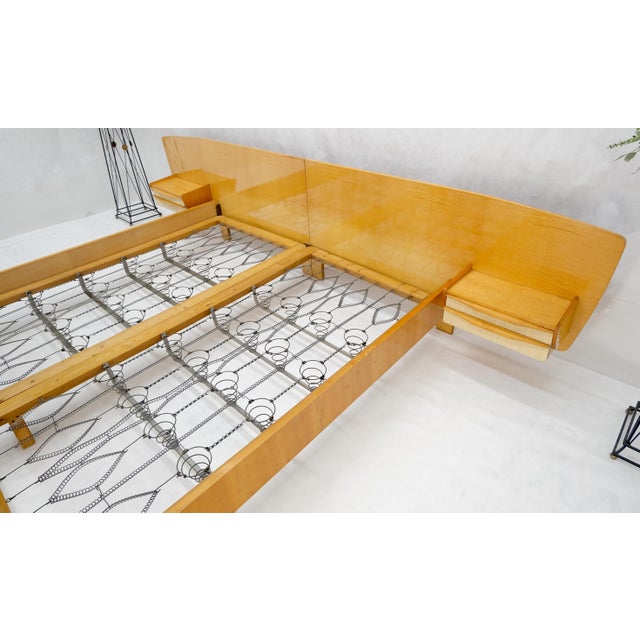Wood Swedish Mid Century Blond Birch King Headboard Bed Night Stands Box Spring NICE! For Sale - Image 7 of 18
