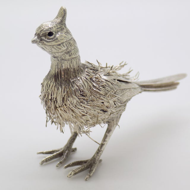 Vintage Italian Handmade Genuine Silver Bird & Silver Plumes Figurine Sculpture For Sale - Image 4 of 11