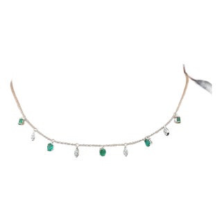 1.00 Ct Natural Emerald & Diamond Necklace For Sale