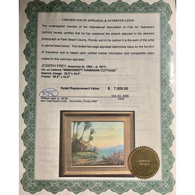 Hawaii Painting by Joseph Frey Signed Oil on Canvas Windswept Hawaii Cottage For Sale In Los Angeles - Image 6 of 6