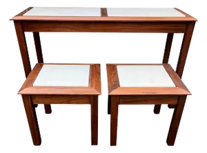 Vintage Stone Topped Danish Mid-Century Teak Tables - Set of 3