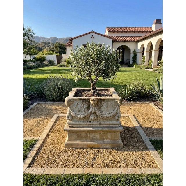 Vintage Neoclassical Cast Stone Planter With Ram's Head and Lion Masks For Sale - Image 9 of 12