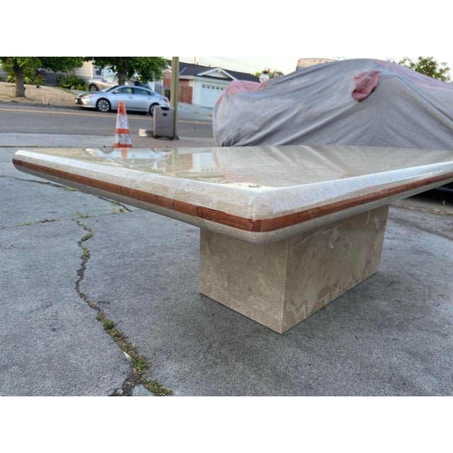 Vintage Mid Century Modern Italian Travertine Polished Marble Coffee Table For Sale - Image 9 of 12