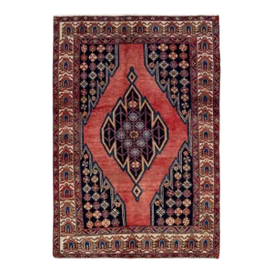 Vintage Handmade Persian Red Geometric Wool Rug 4'2" X 6'3"