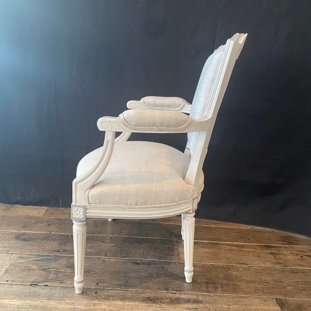 Antique French Louis XVI Neoclassical Painted Armchairs or Fauteuils -a Pair For Sale - Image 9 of 13