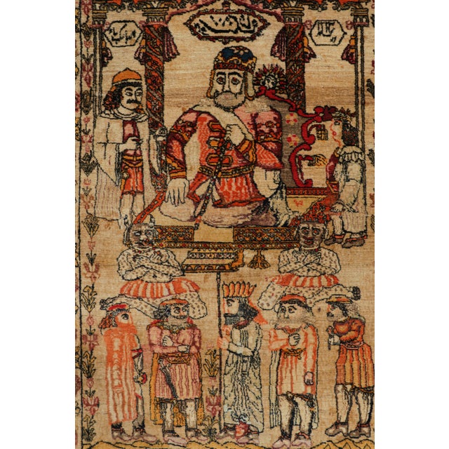 Traditional Antique Persian Malayer Rug in Beige With Pictorials and Florals - Rug & Kilim For Sale - Image 3 of 9