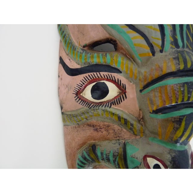 Mexican Folk Art Mask in Polychrome Carved Wood, 1970s For Sale - Image 4 of 9