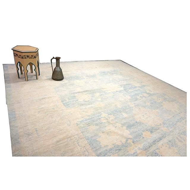 Beige 21st Century Turkish Oushak 13x15 Ivory & Slate Blue Handmade Area Rug #1140506 For Sale - Image 8 of 10