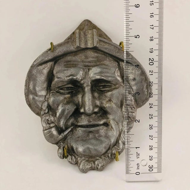 Silver Mid Century Cast Aluminum Fisherman With Pipe Wall Plaque For Sale - Image 8 of 8