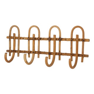 Italian Bamboo and Rattan Coat Rack, 1950s For Sale