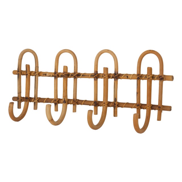 Italian Bamboo and Rattan Coat Rack, 1950s For Sale