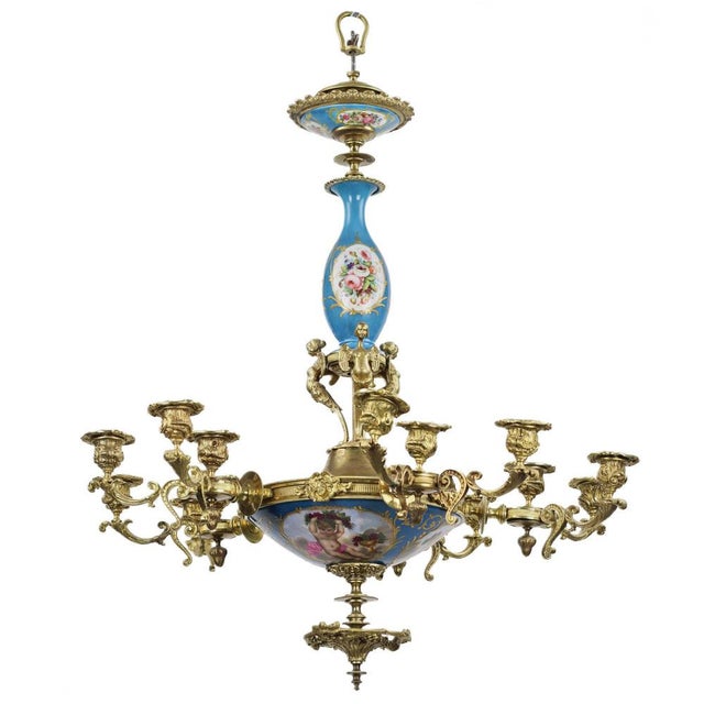 Louis XVI Style Sevres Porcelain Chandelier for 15 Candles For Sale - Image 3 of 8