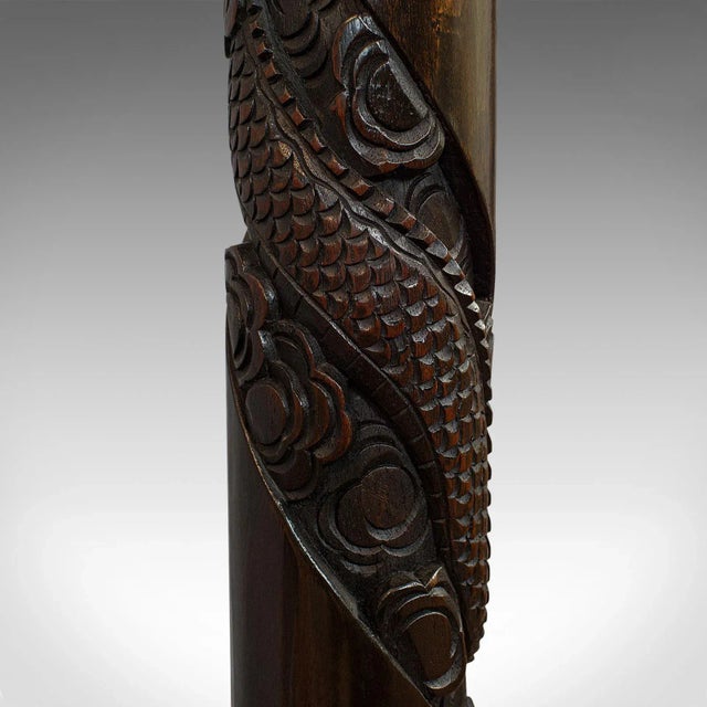 Vintage Mid 20th Century Art Deco Oriental Mahogany Carved Lamp For Sale - Image 9 of 13