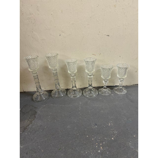 1970s Clear Diamond Point Peg Votive Candle Holders-Set of 8 For Sale - Image 9 of 12