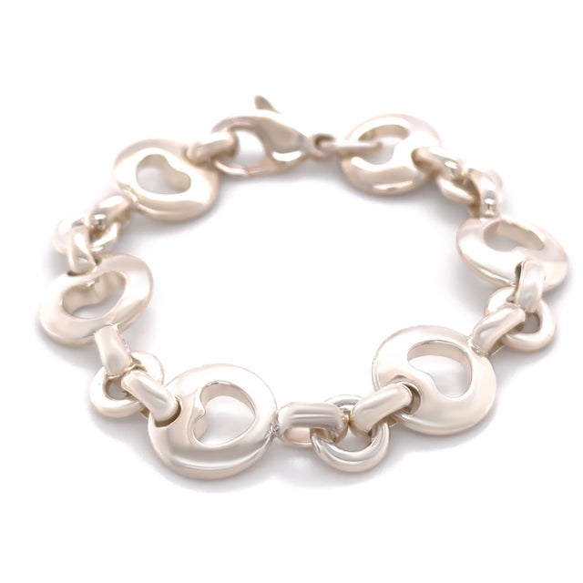 Tiffany and Co. Tiffany & Co. Sterling Silver Vintage Stencil Heart Link Bracelet 29.17g For Sale - Image 4 of 7