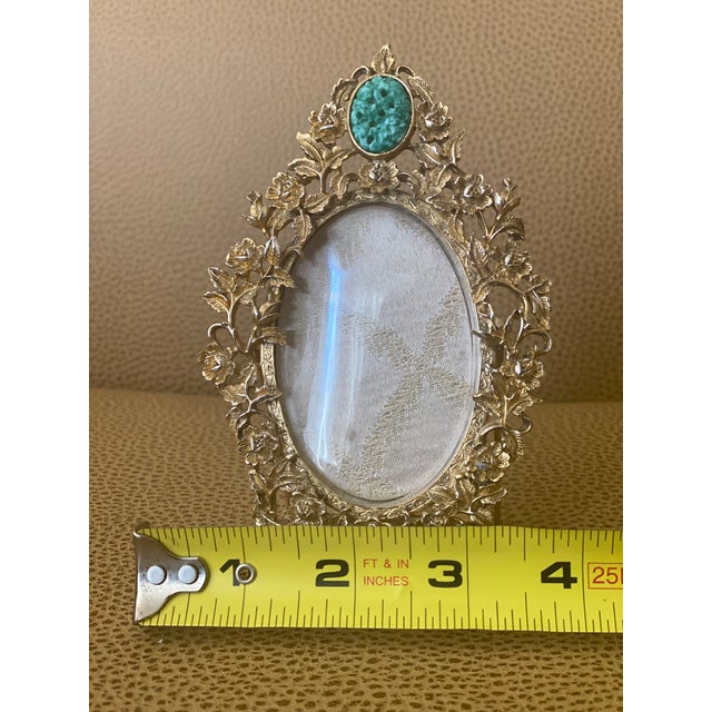 1960s Vintage Gold & Jade Gemstone Oval Picture Frame For Sale - Image 5 of 9