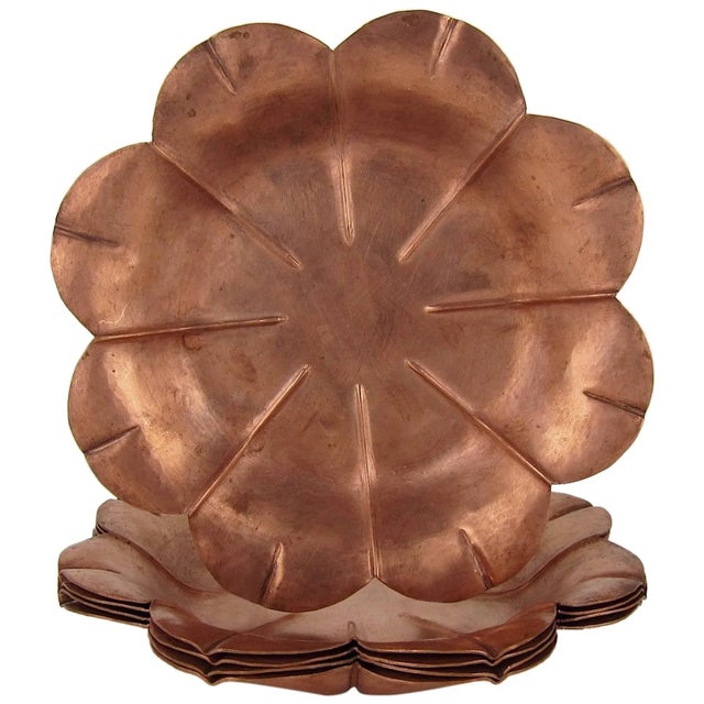 Marie Zimmermann Arts and Crafts Copper Flower Dishes, Circa 1915, Set of Five For Sale - Image 11 of 11