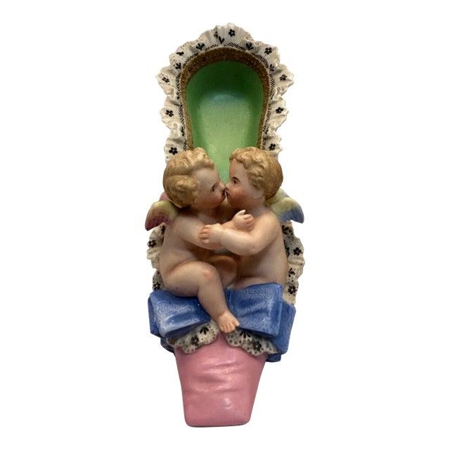 Early 19th Century German Bisque Porcelain Shoe With Cherubs For Sale