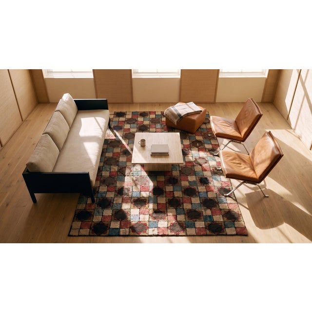 Sand Extraordinary Multicolor Bakcground & Circles With Star Borders Geometric Pattern Antique American Hooked Rug For Sale - Image 8 of 10