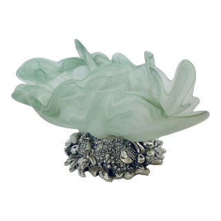 Vetro Eseguito Murano Glass Frosted Green Trinket Dish For Sale