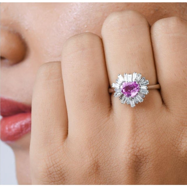 Natural 1.24cts pink sapphire heart 1.10cts diamond ring gold For Sale - Image 14 of 18