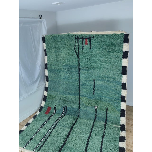Contemporary Forest Green Abstract Wool Moroccan Rug For Sale In Boston - Image 6 of 12