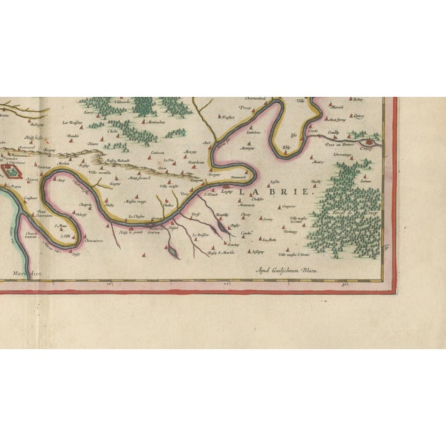 Paper Antique Hand-Colored Map of Paris and Île-De-France from Blaeu, 1642 For Sale - Image 7 of 11