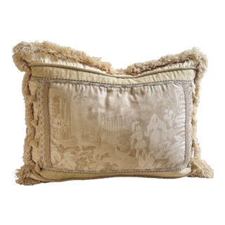 Vintage French Toile Tapestry Fringe Pillow For Sale