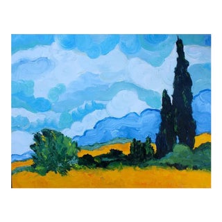 Modern Narratives — Cypress Trees (After Van Gogh) Oil on Canvas For Sale