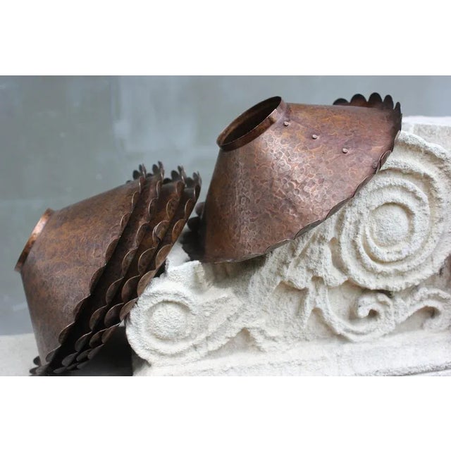 Vintage Country Rustic Primitive Industrial Copper Lamp Shades with Handmade Hanging Metal Caps, 1970s For Sale - Image 4 of 10