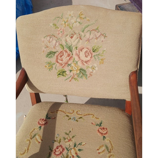 Antique Victorian Needlepoint Armchair Floral Tapestry Accent Chair For Sale - Image 12 of 16