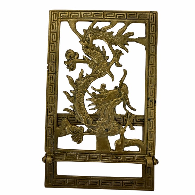 Vintage Mid Century Chinoiserie Brass Dragon Bookends For Sale - Image 6 of 6