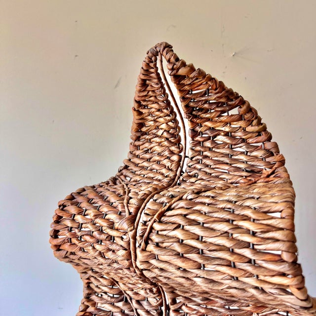 Wood Vintage Organic Modern Rattan and Iron Leaf Shaped Wine Bottle Rack For Sale - Image 7 of 12
