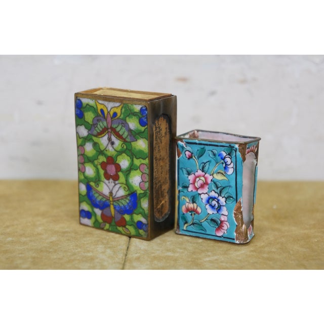Late 20th Century 11 Vintage Enameled Cloisonne Trinket Keepsake Pill Match Boxes For Sale - Image 5 of 17