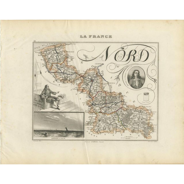 Antique Map of Nord by Vuillemin, France, 1850 For Sale - Image 9 of 9