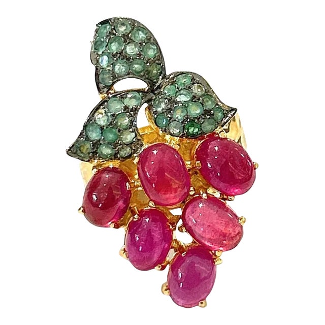 Bochic “Orient” Pearl & Multi Sapphire Vintage Cluster Ring Set 18k & Silver Size 4 For Sale