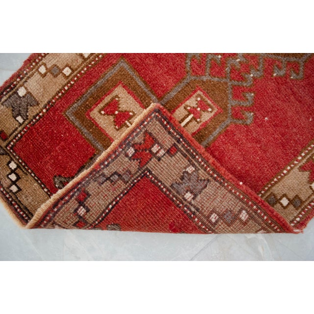 1960s Vintage Hand Made Turkish Rug Earthy Colors Accent Rug Doormat Entryt Decor For Sale - Image 9 of 14