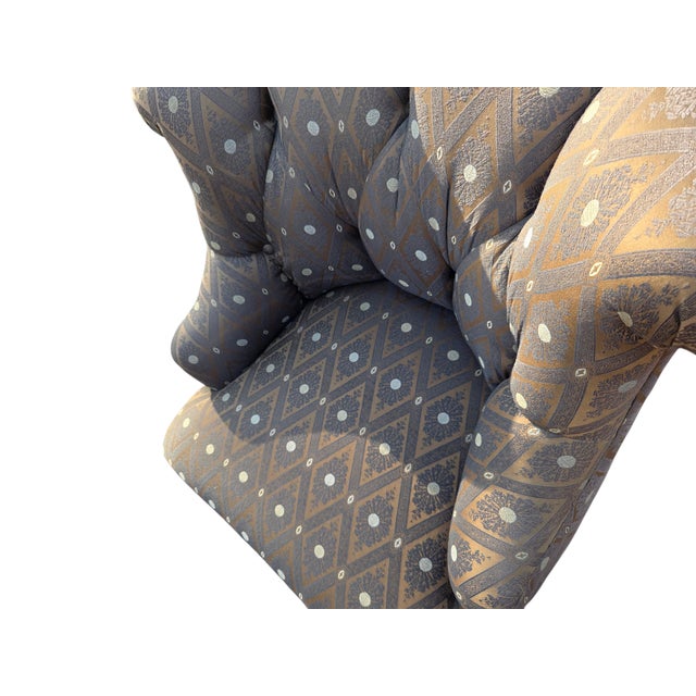 1990s Marge Carson Boudoir Lounge Accent Chair French Tuffed Wingback Armchair Regency For Sale - Image 14 of 15