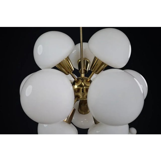 Mid-Century Modern Sputnik Chandelier in Brass and Opaline Glass, Cz, 1970s For Sale - Image 12 of 14