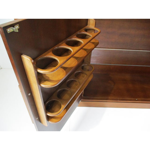 2 Pc. Bar Cabinet Walnut Toned Mid Century Deco Regency For Sale - Image 14 of 18