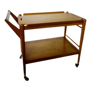 1960s Vintage Danish Modern Oak Drink Cart Trolley For Sale