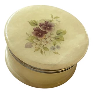 Vintage Midcentury Italian Handcarved Alabaster Hinged Trinket Box For Sale