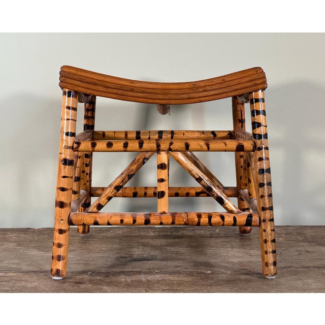 Tan Vintage Tiger Bamboo Slatted Stool Organic Modern McGuire Style For Sale - Image 8 of 8