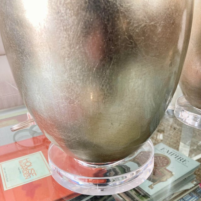 Modern Antique Silver Leaf Table Lamps With Lucite Bases - a Pair For Sale - Image 9 of 12