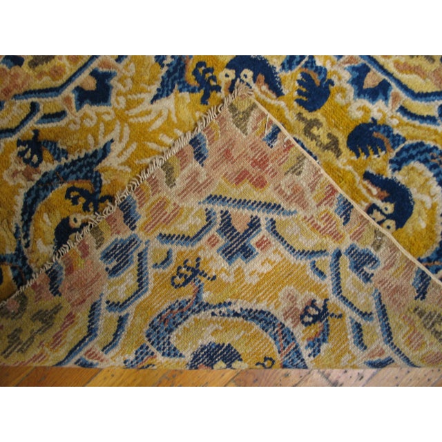 1880s Blue Gold Dragon Antique Chinese Ningxia Rug 2' 6"x 2' 6" Handknotted Wool Carpet For Sale In New York - Image 6 of 6