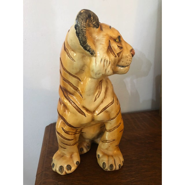 1950s Vintage Marwal Chalkware 14” Bengal Tiger Cub Sculpture – Hand-Painted Mid-Century Hollywood Regency Safari Decor For Sale - Image 5 of 12