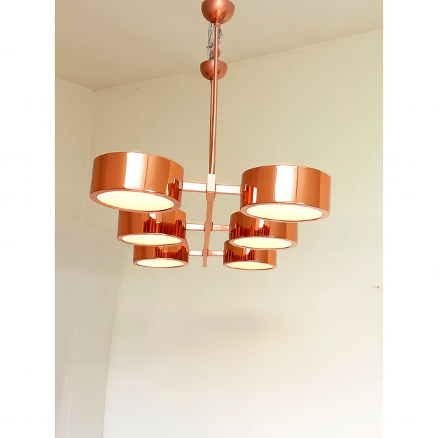 Mid-Century Modern Rectangular Polished Copper Chandelier Italian Chandelier by SimoEng For Sale - Image 3 of 6